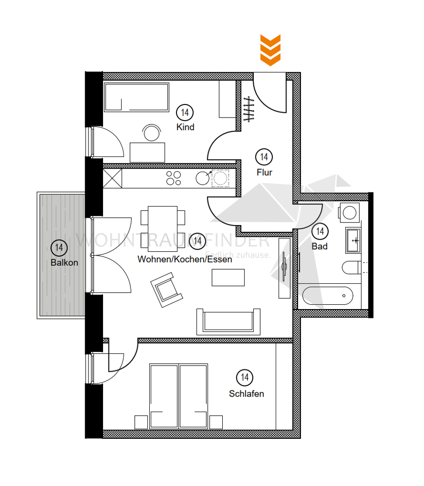 Grundriss WE14 Etagenwohnung Chemnitz