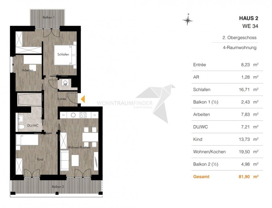 Grundriss H2 WE34 Etagenwohnung Chemnitz