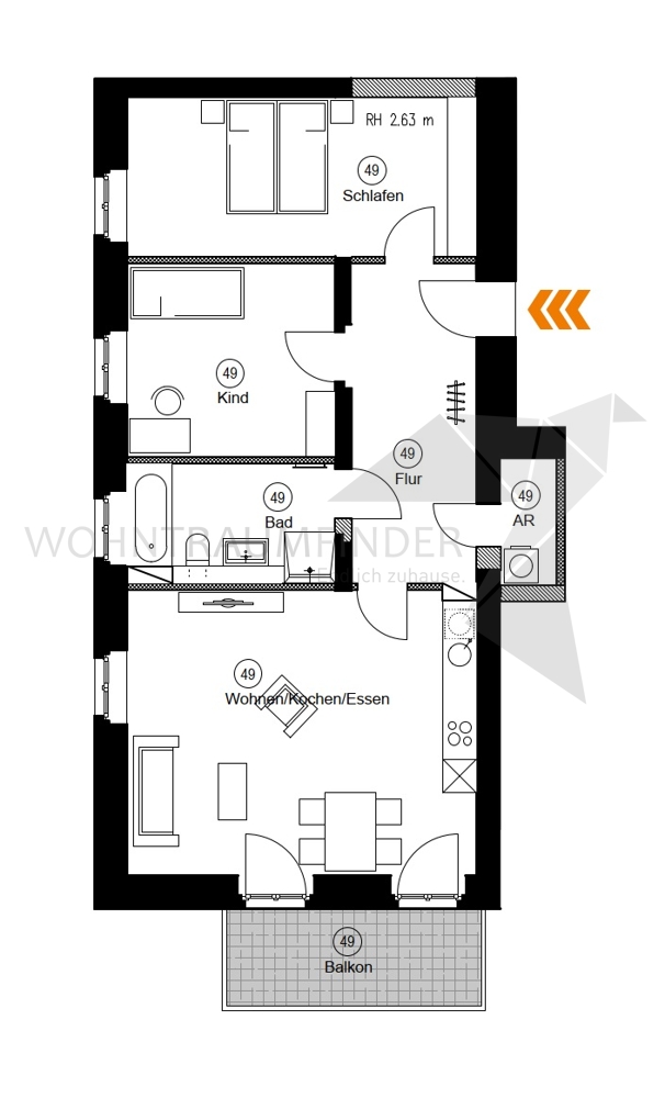 Grundriss WE49 Etagenwohnung Chemnitz