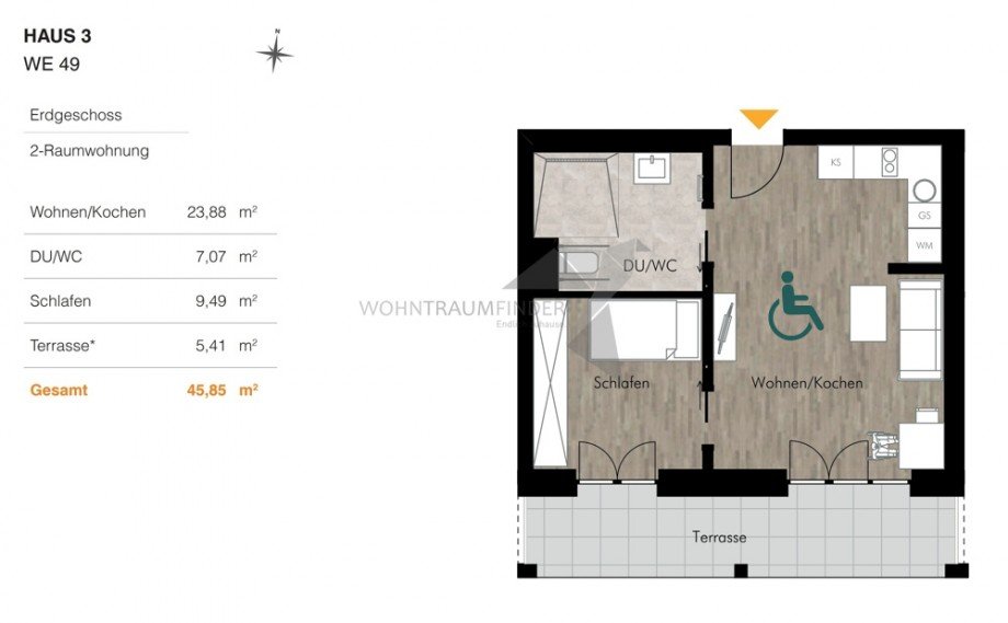 Grundriss WE49 rollstuhlgerecht Erdgeschosswohnung Chemnitz