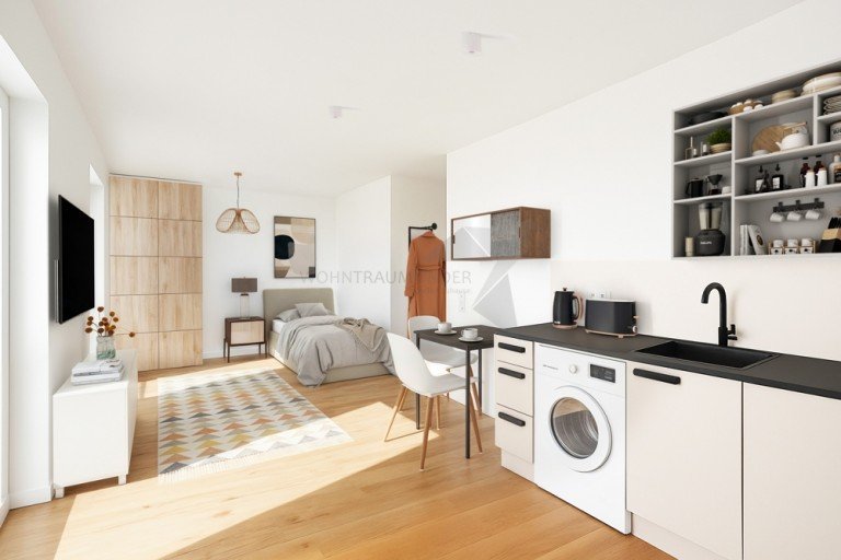 Visualiserung_1Z Wohn-Schlafbereich Chemnitz Erdgeschosswohnung + Klein, fein, mein + 1-Raum-Wohnung mit Terrasse, Einbauk�che und gro�er Dusche am Pelzm�hlenteich