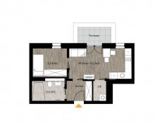 Grundriss WE 04 !! Fr�hjahrsangebot !! Barrierefreie 2-Raum-Whg. mit Abstellraum, Terrasse, Einbauk�che & Stellplatz