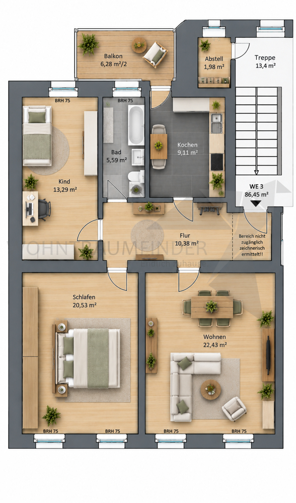 Grundriss m�bliert Etagenwohnung Chemnitz