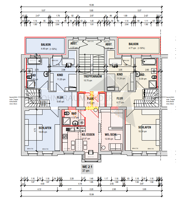 Grundriss Entwurf 1.Obergeschoss Mehrfamilienhaus Chemnitz / Gablenz