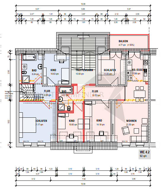 Grundriss Entwurf Dachgeschoss Mehrfamilienhaus Chemnitz / Gablenz