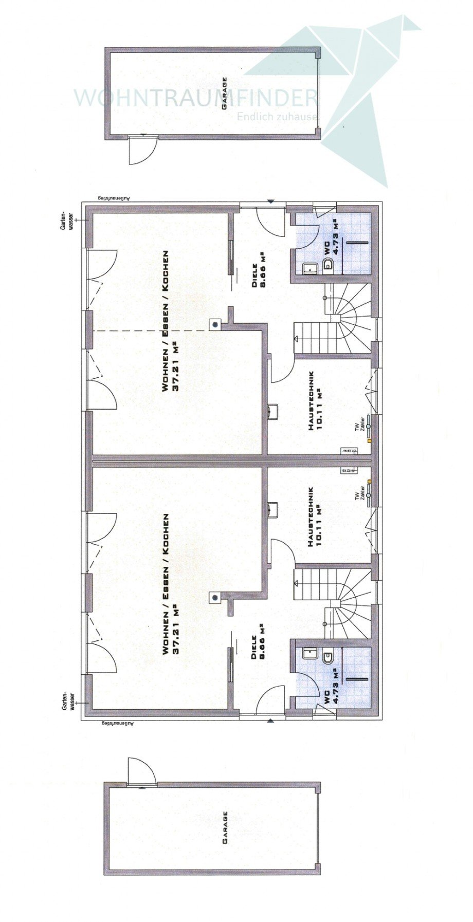 Grundriss EG mit Garage Doppelhaush�lfte Chemnitz / Rabenstein
