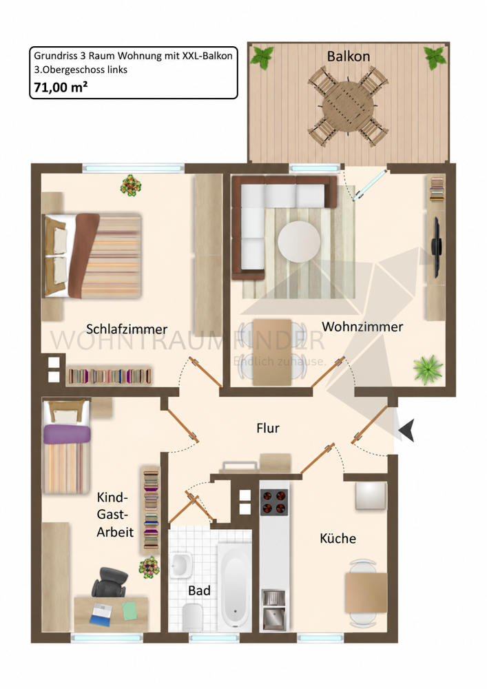 Grundriss (WE07) mit XXL-Balkon Etagenwohnung Chemnitz