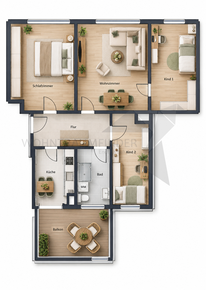 Grundriss 4 Raum 1.OG rechts Etagenwohnung Chemnitz