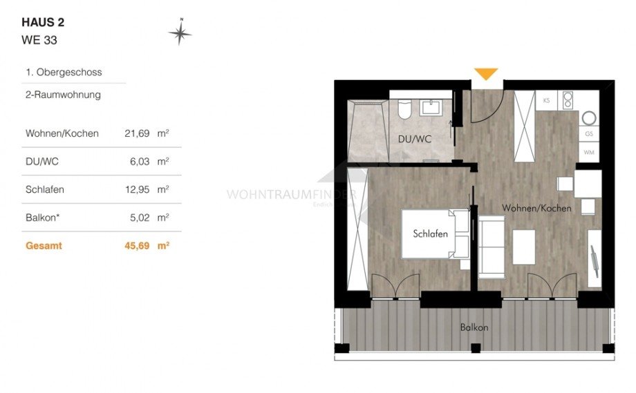 Grundriss H2 WE33 Etagenwohnung Chemnitz