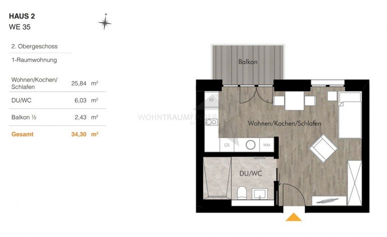 Grundriss H2 WE35 Chemnitz Etagenwohnung + Osterangebot + Perfekt f�r Singles! Moderne 1-Raum-Whg. mit Einbauk�che & Balkon am Kulturpalast