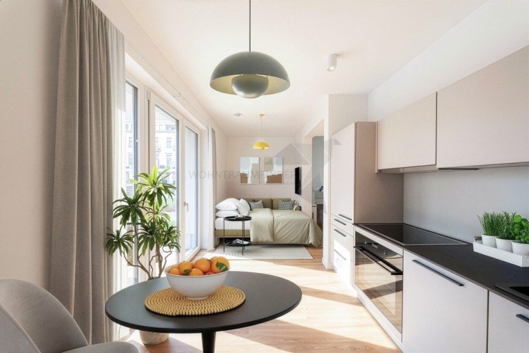 Visualisierung Schlafen I Wohnen 2 Chemnitz Erdgeschosswohnung !! Klein-Fein-Mein !! exklusives 1 Raum Appartement mit Einbauk�che und tollem Bad am Kulturpalast