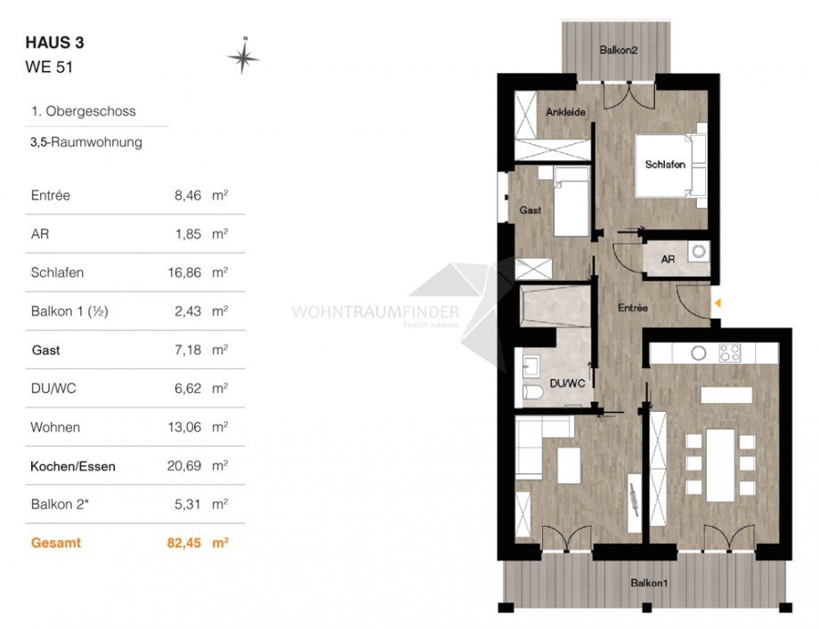 Grundriss 3,5Raum Etagenwohnung Chemnitz