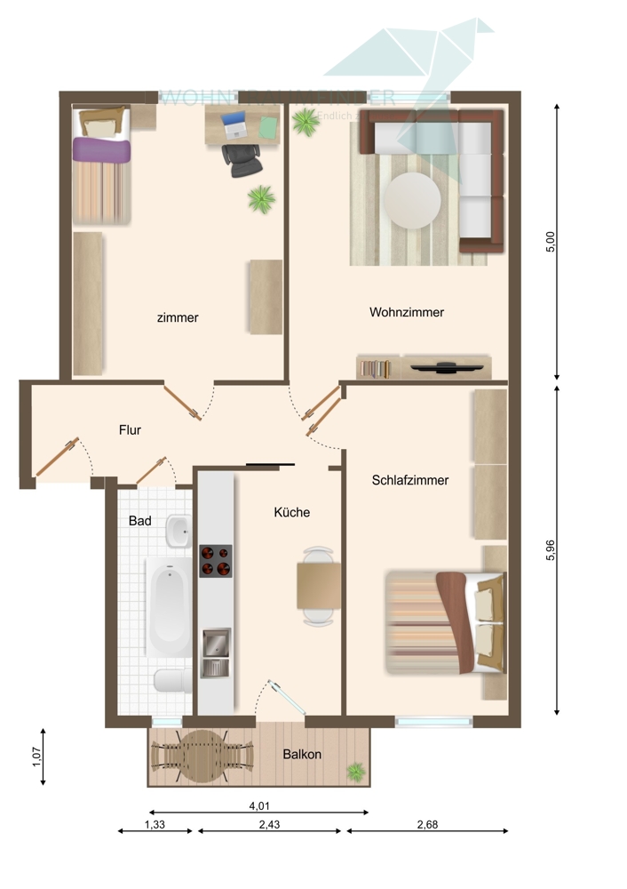 Grundriss 3Raum RW35 1.OG final Etagenwohnung Chemnitz - Kappel, Chemnitz
