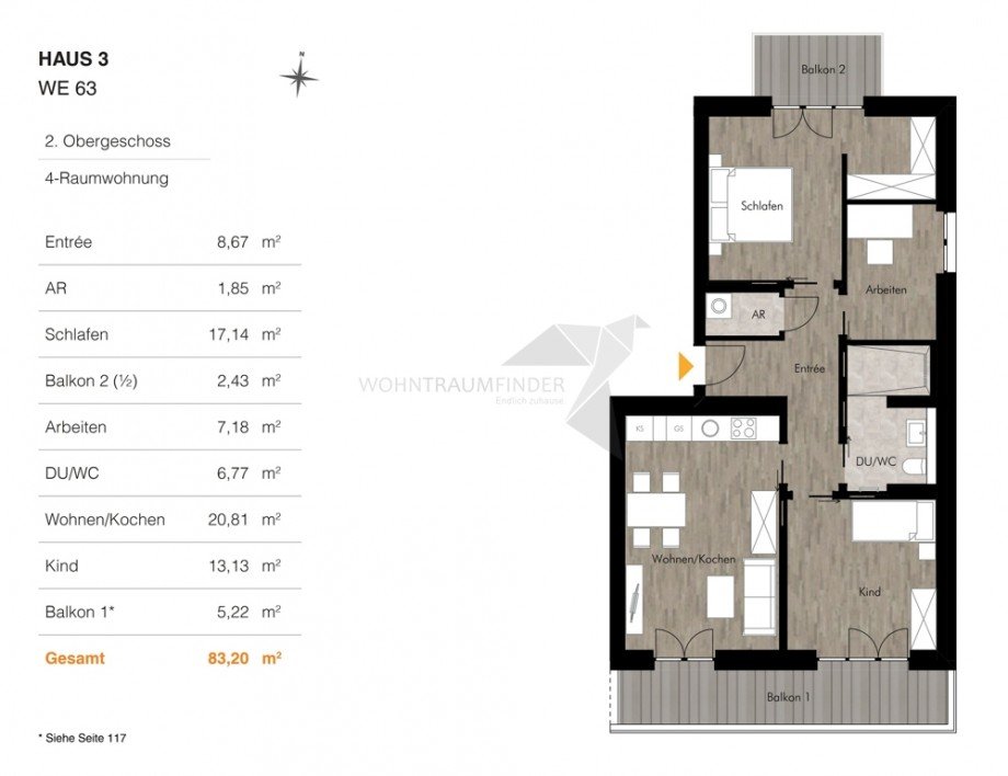 Grundriss H3 WE63 Etagenwohnung Chemnitz