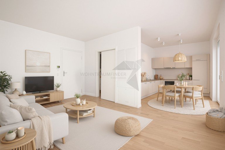 Visualisierung_1Z Wohn-Koch-Schlafbereich Chemnitz Etagenwohnung + Erstbezug nach Neubau + Singlewohnung mit Einbauk�che & Balkon - barrierefrei, effizient, modern